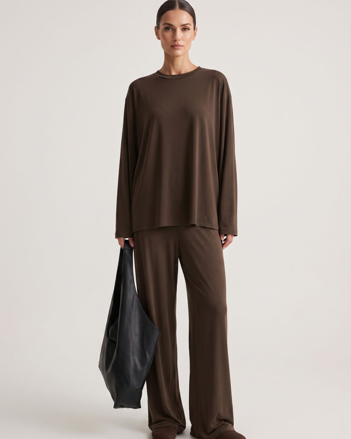 Duniii Modal Long Sleeve Top & Wide-Leg Pants Pajama Set