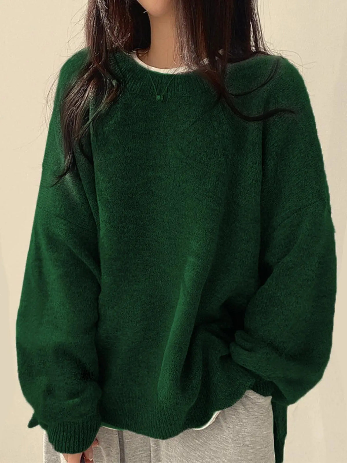 Duniii Drop Shoulder Split Hem Sweater