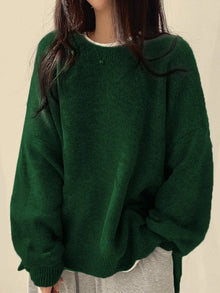 Duniii Drop Shoulder Split Hem Sweater
