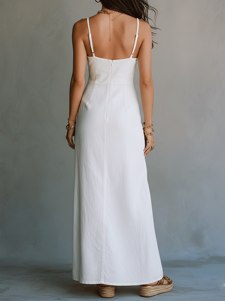 White Strappy Slit Maxi Dress – Minimalist Formal Gown