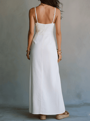 White Strappy Slit Maxi Dress – Minimalist Formal Gown