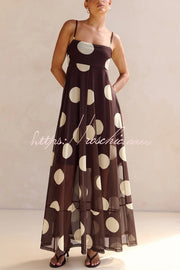 Polka Dot Mesh Maxi Dress | Spaghetti Strap Square Neck