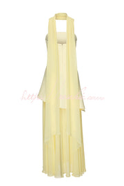 Off Shoulder Chiffon Maxi Dress with Structured Top & Slit