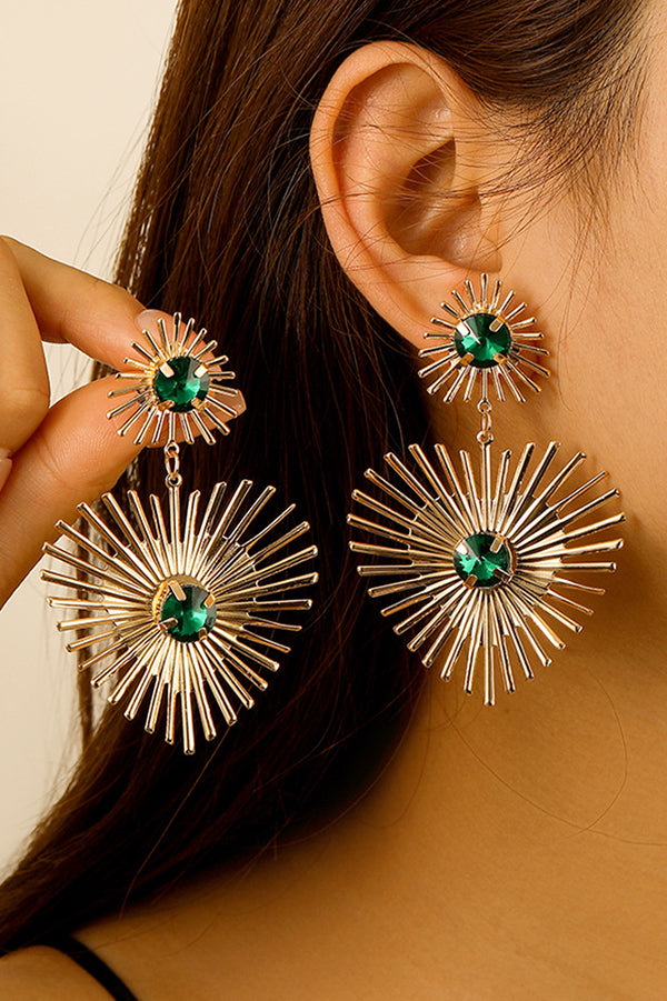 Emerald Rhinestone Line Earrings in Gold-Plated Metal