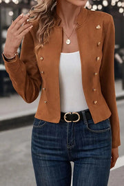 Women's Slim Fit Double Breasted Blazer – Stand Collar