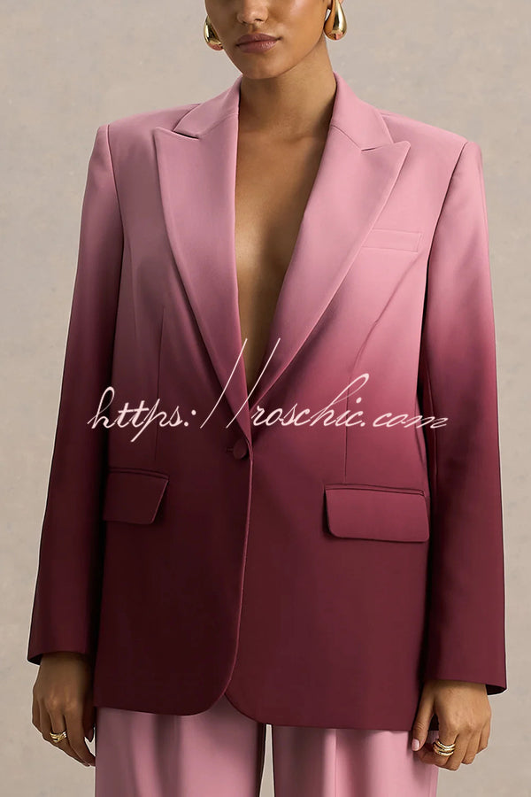 Ombre Satin Lapel Blazer – Single Button Loose Fit