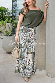 Off Shoulder Printed Top and Wide Leg Pants Set