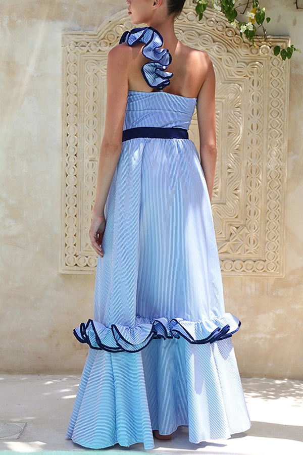 Striped Ruffle Trim Maxi Skirt – Loose Fit Vacation Style