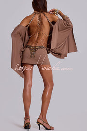 Butterfly Embroidered Sequin Chain Backless Mini Dress