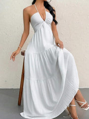Women's Plain Dress, Summer Clothes Women, Casual Sleeveless Backless Dress for Beach Holiday Vacation, Ladies Summer Clothes