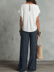 Bohemian Stripe Wide-Leg Pants Set | Relaxed Fit