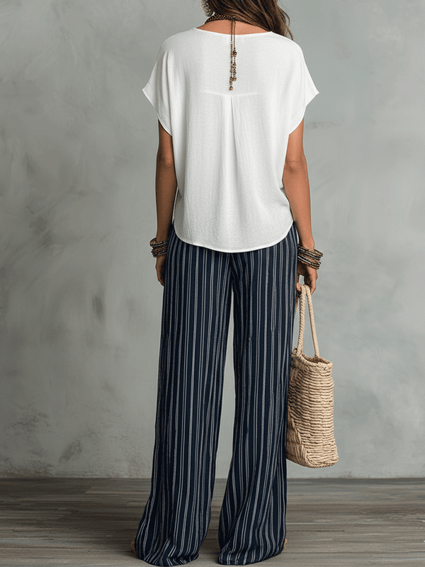 Bohemian Stripe Wide-Leg Pants Set | Relaxed Fit