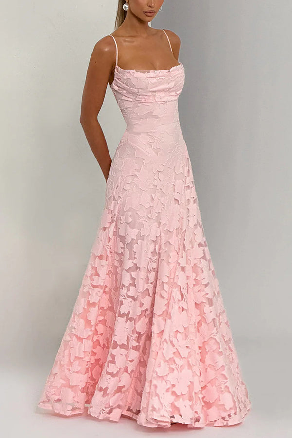 Robe longue à lacets et col bénitier en jersey dévoré fleuri