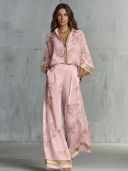 Set bluză jacquard și pantaloni cu picioare largi | Boho Luxe
