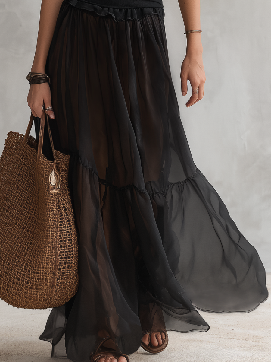 Sheer Panel Henley Maxi Dress | Minimalist Style