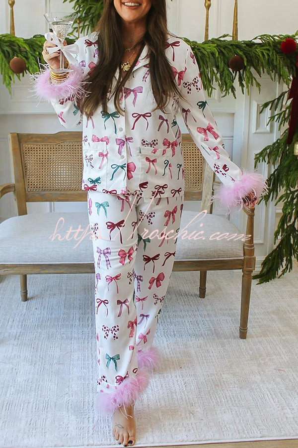Ensemble pyjama de Noël à bordure en plumes et poches