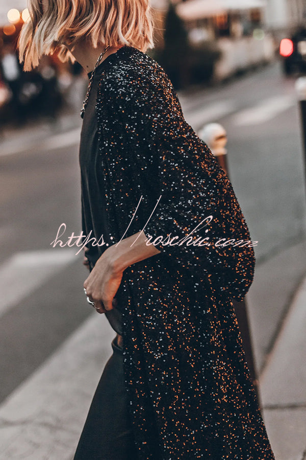 Kimono à manches cloche à sequins | Dissimulation de soirée disco