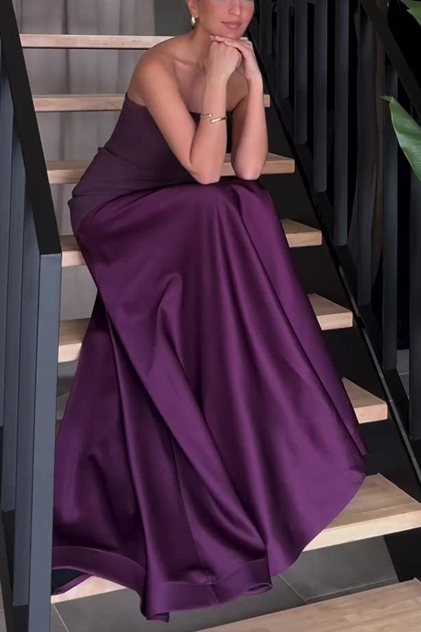 Satin Strapless Flare Maxi Dress – Party Gown