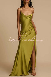 Satin Cowl Neck Backless Bias Cut Maxi Dress – Pistachio