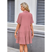 AUSELILY Babydoll Dress for Women Short Sleeve Button Down Textured Non-clingy Loose Fit Flowy Mini Dress with Pockets 2026 New Summer Dress