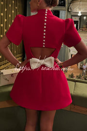 Backless Satin Bow Mini Dress with Slit Sleeves