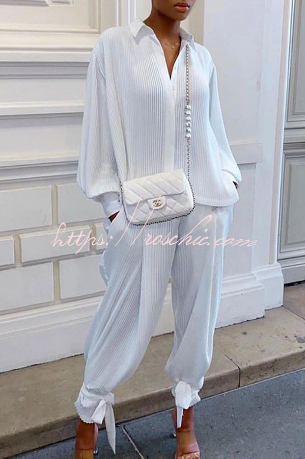 Ensemble haut et pantalon à col chemise en mélange de coton – Coupe ample