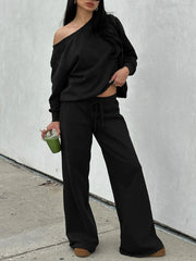 Sloping Shoulder Top & Wide-Leg Co-ord Set