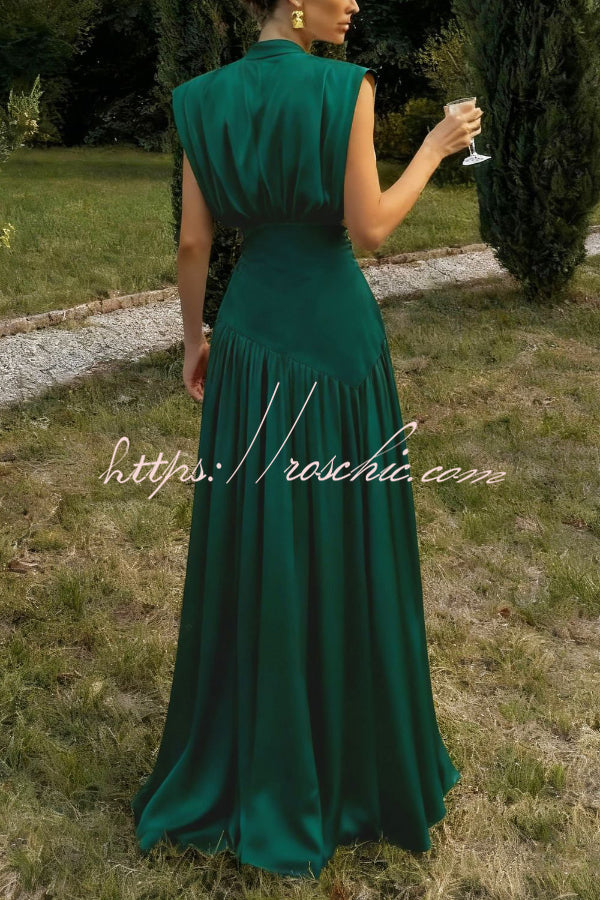 Women's V-Neck Sleeveless Maxi Dress with High Slit