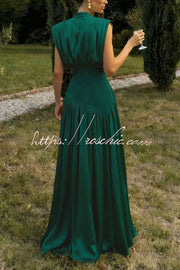 Women's V-Neck Sleeveless Maxi Dress with High Slit