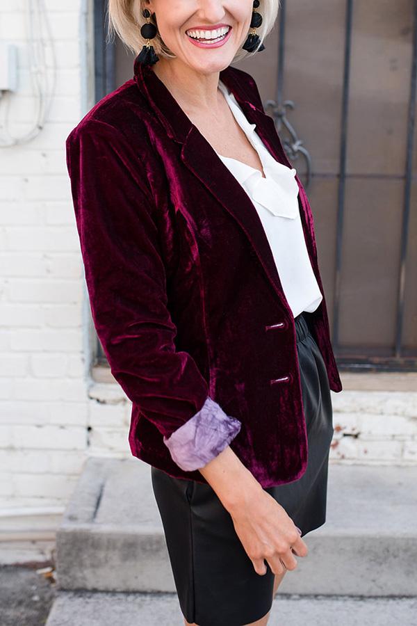 Women's Velvet Blazer – Long Sleeve Lapel Jacket