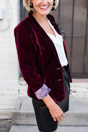 Women's Velvet Blazer – Long Sleeve Lapel Jacket