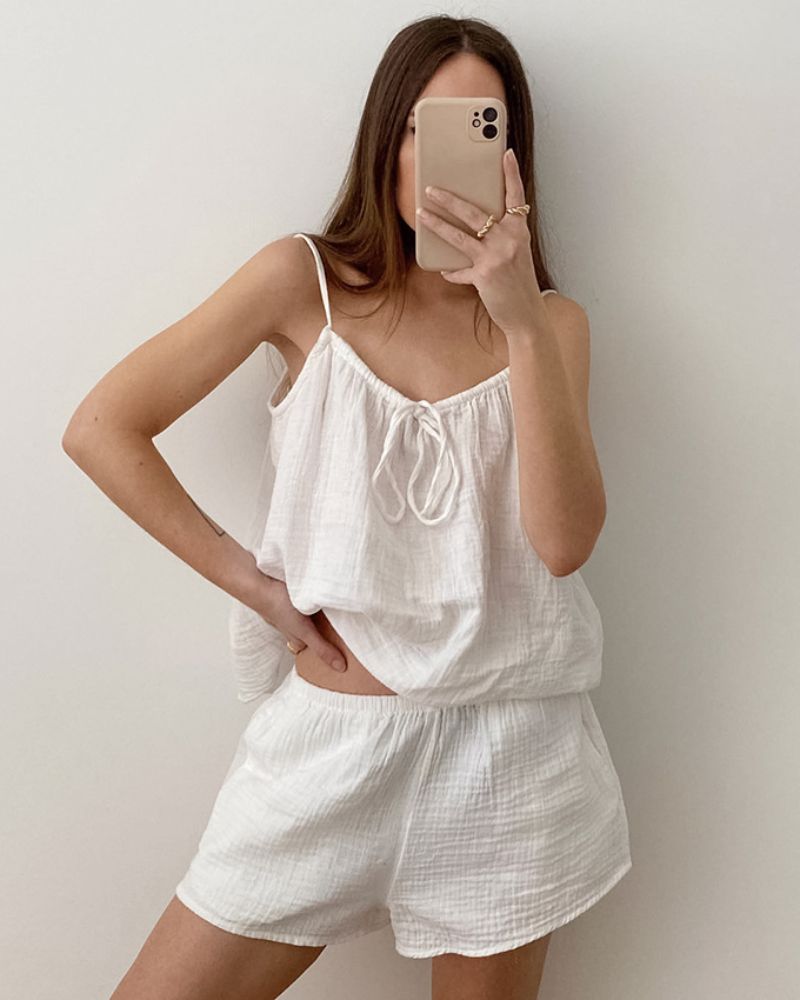 Duniii Crinkle Cotton Cami & Shorts Lounge Set