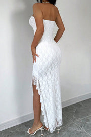 Lace Sleeveless Off-Shoulder Maxi Dress with Slit
