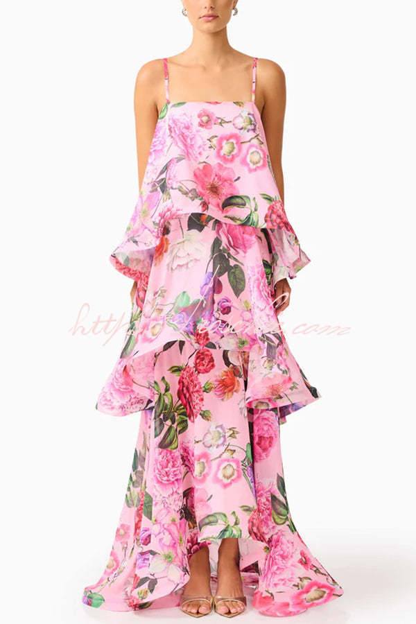 Floral Print Georgette Tiered Maxi Dress – Square Neck