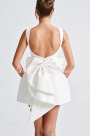 Pearl Bow Mini Dress – Sleeveless Slim-Fit Party Dress