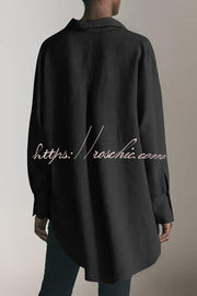 Linen Blend Long Sleeve Loose Blouse | Casual Button-Up