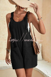 Linen Blend Sleeveless Romper with Pockets – Loose Fit