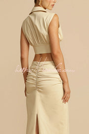 Cotton Twill V-Neck Crop Top with Plunging Neckline