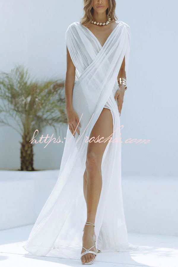 Linen Blend Ruched Shoulder Maxi Dress | Vacation Cover Up