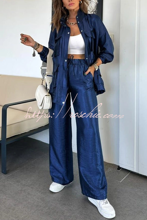 Pantalon large métallisé avec taille et poches élastiques