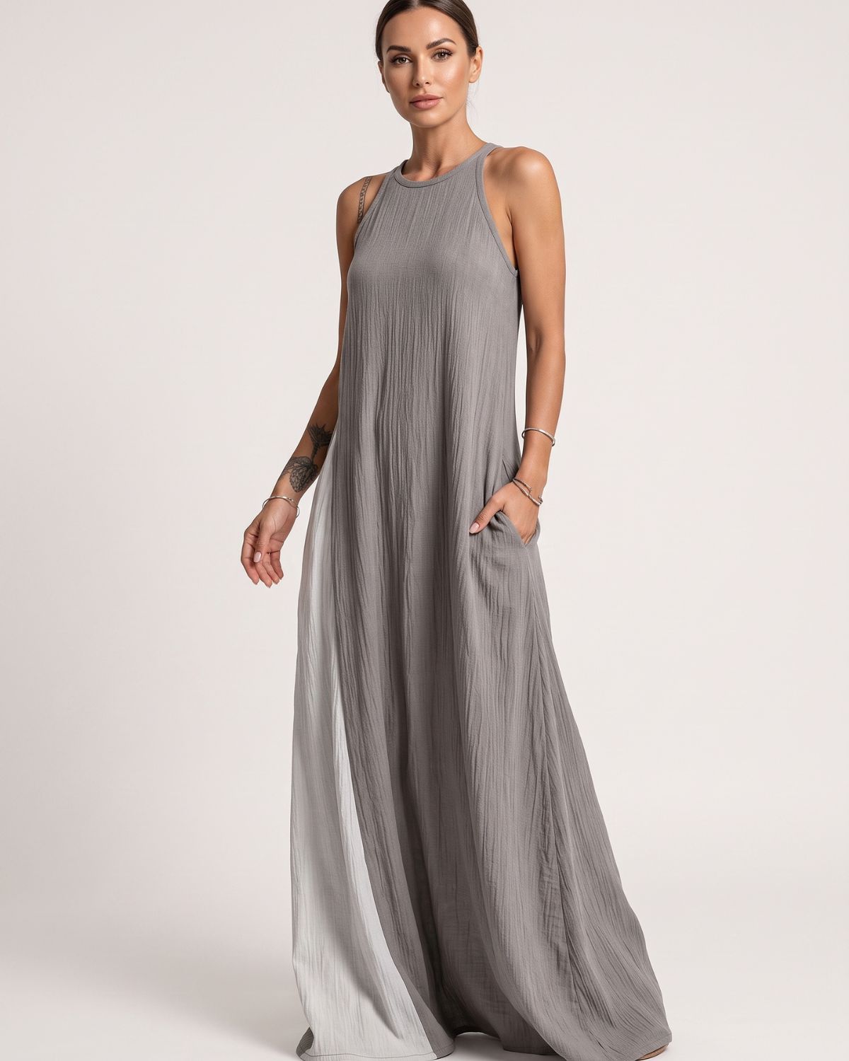 Two-Tone Sleeveless Maxi Dress