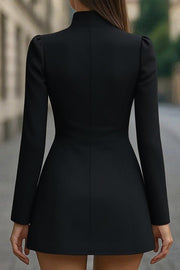 Stand Collar Long Sleeve Slim Fit Mini Dress – Office Wear