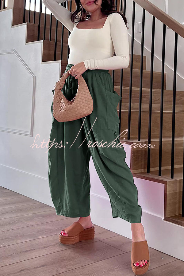 Linen Blend Drawstring Pants with Pockets – Loose Fit