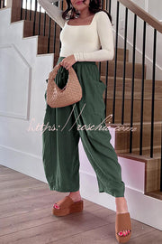 Linen Blend Drawstring Pants with Pockets – Loose Fit