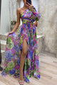 Floral Print One-Shoulder Pleated Maxi Dress with Slit