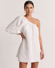 One-Shoulder Cotton-Linen Mini Dress