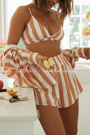 Striped Shirt, Cami & Elastic Waist Shorts 3-Piece Set