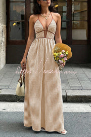 Striped V-Neck Sleeveless Backless Maxi Dress – Vacation
