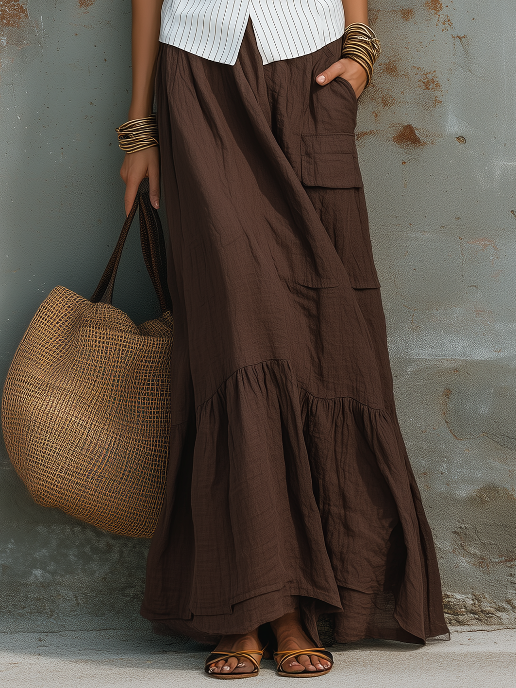 White Cotton-Linen Sleeveless Maxi Dress | Vacation Style