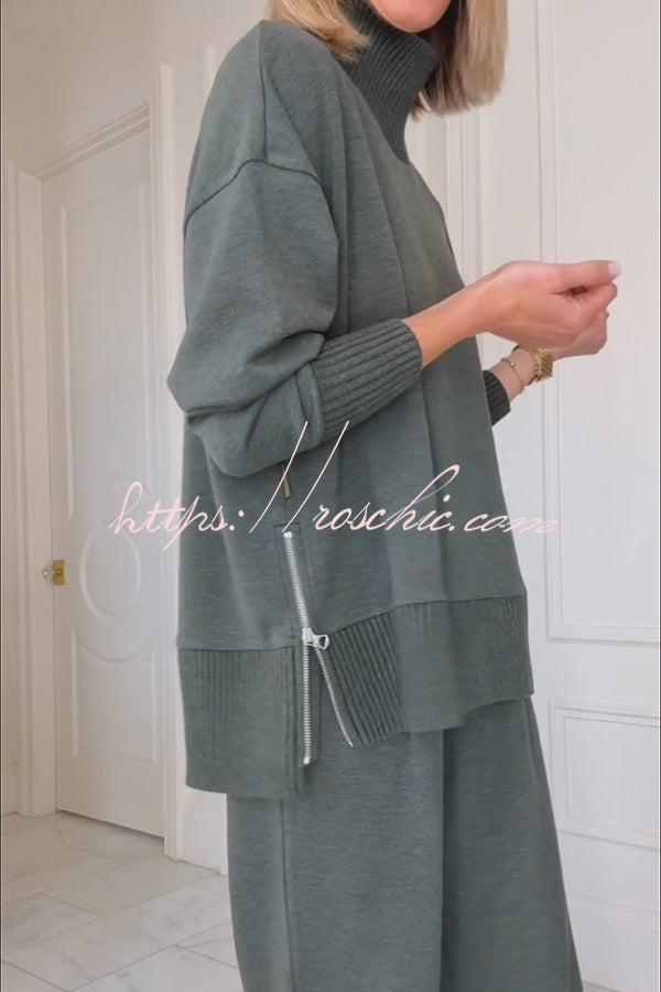 High-Neck Long Sleeve Sweatshirt and Loose Pants Lounge Set